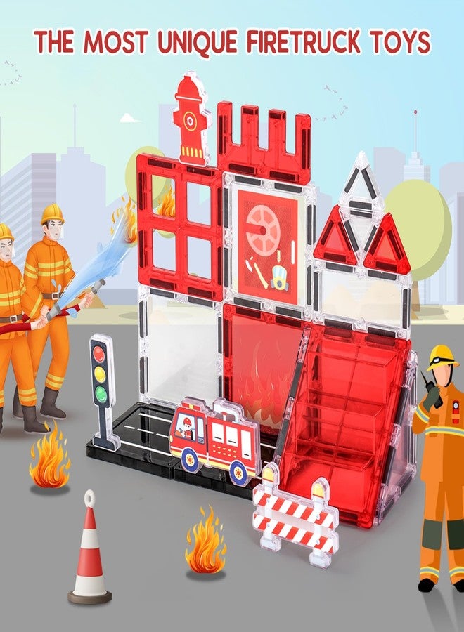 VANLINNY Magnetic Tiles, Firetruck Toys 3-5 Years Old, Fire Trucks for Toddlers 3-5, Magnetic Building Blocks for Kids, STEM Educational Construction Toys for Toddlers, Xmas Birthday Gifts for Boys and Girls - Image 3